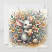 Pastel en Gouden Sparkle Muis en Paaseieren Feestdagenkaart (Voorkant)