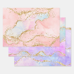 Pastel en goudfaux-glitteragaat inpakpapier vel
