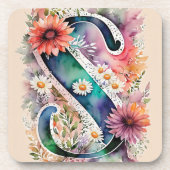 Pastel en juweel Toon Waterverf Bloemen Monogram Bier Onderzetter (Voorkant)