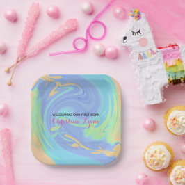 Pastel en roze pasgeboren met foto papieren bordje