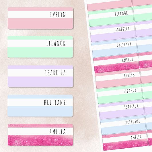 Pastel en Shimmer Skinny Lettertype Waterdichte Na Labels