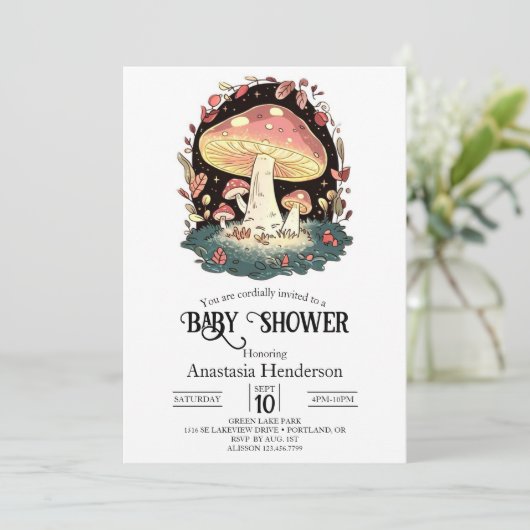 Pastel Enchanted Mushroom Baby shower Kaart (Staand voorkant)