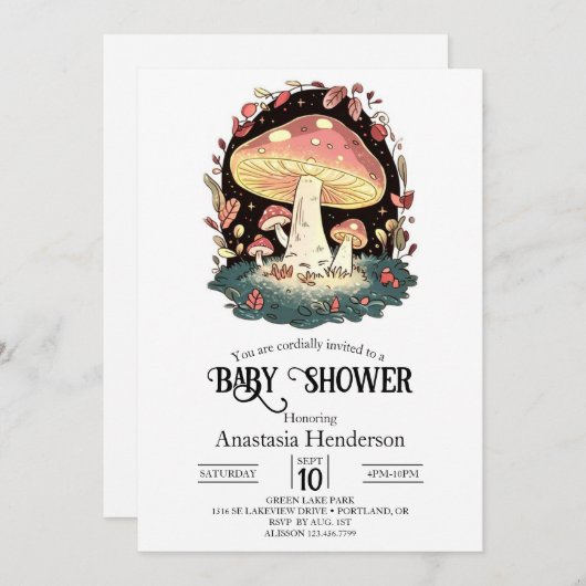 Pastel Enchanted Mushroom Baby shower Kaart (Voorkant / Achterkant)