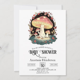 Pastel Enchanted Mushroom Baby shower Kaart