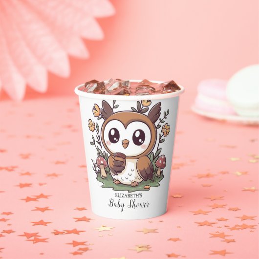 Pastel Enchanted Owl Baby shower Papieren Bekers (Insitu)