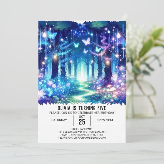 Pastel Enchanted Woodland Digitale Verjaardag Kaart (Staand voorkant)