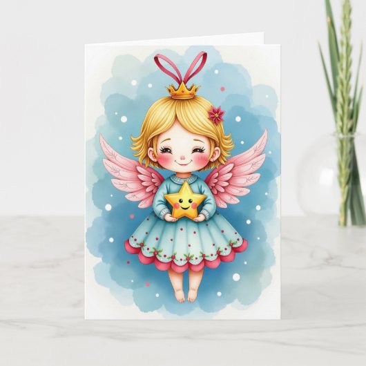 Pastel engel kerstkaart kaart (Voorkant)