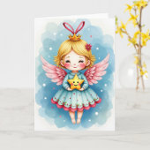Pastel engel kerstkaart kaart (Gele Bloem)