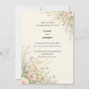 Pastel Engelse Tuin Wilde Bloemen Bruiloft Kaart