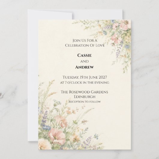 Pastel Engelse Tuin Wilde Bloemen Bruiloft Kaart (Voorkant)