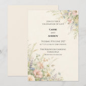 Pastel Engelse Tuin Wilde Bloemen Bruiloft Kaart (Voorkant / Achterkant)