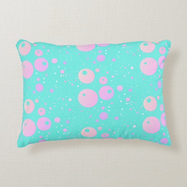 Pastel esthetisch blauw roze polka dot patroon accent kussen (Voorkant)