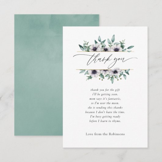 Pastel Eucalyptus Anemone Geometric Baby shower Bedankkaart (Voorkant / Achterkant)