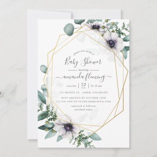 Pastel Eucalyptus Anemone Geometric Baby shower Kaart (Voorkant)