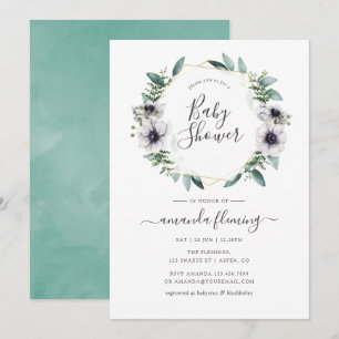 Pastel Eucalyptus Anemone Geometric Baby shower Kaart