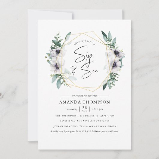 Pastel Eucalyptus Anemone Geometrisch Sip en See Kaart (Voorkant)