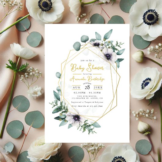 Pastel Eucalyptus Anemone Geometrische Baby Shower Kaart