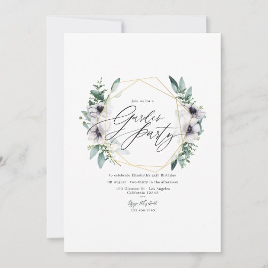 Pastel Eucalyptus Anemone Geometrische Tuinfeest Kaart (Voorkant)