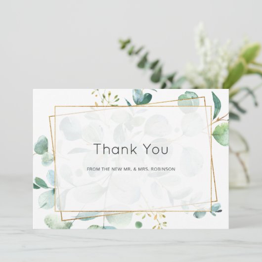 Pastel Eucalyptus Geometric Greenery Wedding Bedankkaart (Staand voorkant)