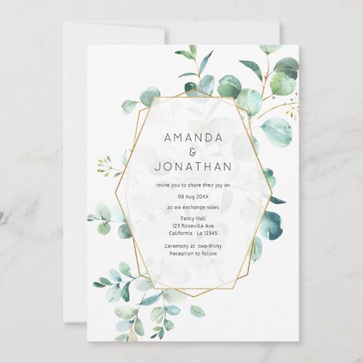 Pastel Eucalyptus Geometric Greenery Wedding Kaart (Voorkant)