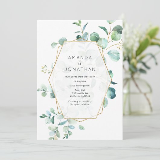 Pastel Eucalyptus Geometric Greenery Wedding Kaart (Staand voorkant)