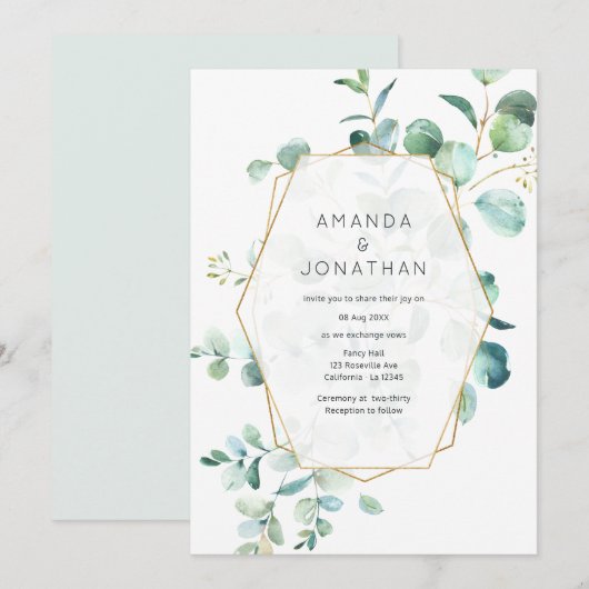 Pastel Eucalyptus Geometric Greenery Wedding Kaart (Voorkant / Achterkant)