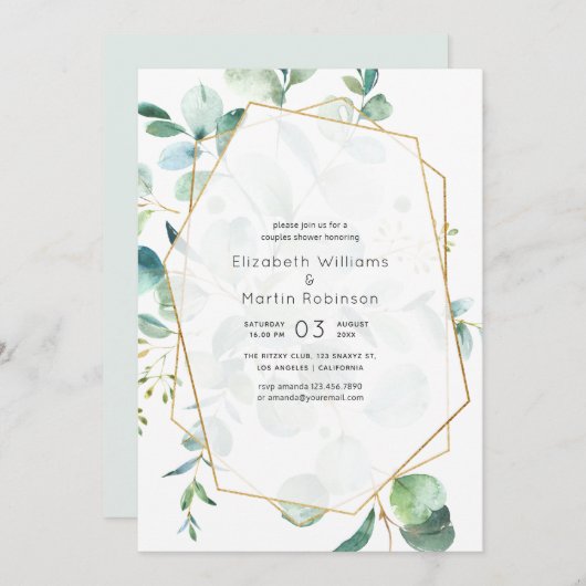 Pastel Eucalyptus Geometric Wedding Couples Shower Kaart (Voorkant / Achterkant)