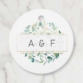 Pastel Eucalyptus Geometrisch Trouw Monogram Bedankjes Labels
