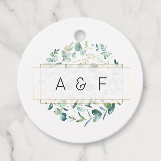 Pastel Eucalyptus Geometrisch Trouw Monogram Bedankjes Labels (Voorkant)