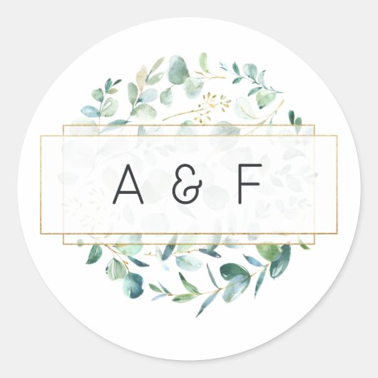 Pastel Eucalyptus Geometrisch Trouw Monogram Ronde Sticker (Voorkant)