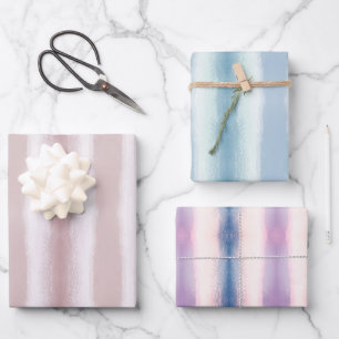 Pastel Fade Pink Blue Paarse Waterverf Lines Inpakpapier Vel