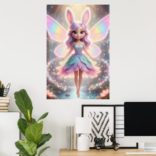 Pastel Fairy Bunny – Magical Fantasy Poster Art (Thuiskantoor)