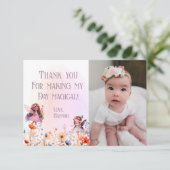 Pastel Fairy Eerste Magische Verjaardag Foto Bedankkaart (Staand voorkant)