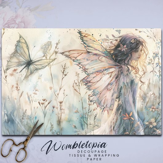 Pastel Fairy Meadow Butterfly & Floral Decoupage Tissuepapier
