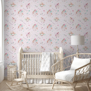 Pastel Fairytale Roze Eenhoorn Patroon Kinder kame Behang