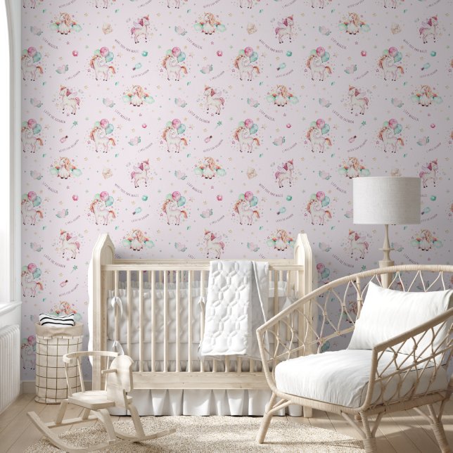Pastel Fairytale Roze Eenhoorn Patroon Kinder kame Behang (Kinderen)