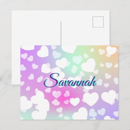 Pastel Falling Hearts gepersonaliseerd Briefkaart (Voorkant / Achterkant)