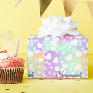 Pastel Falling Hearts gepersonaliseerd Cadeaupapier