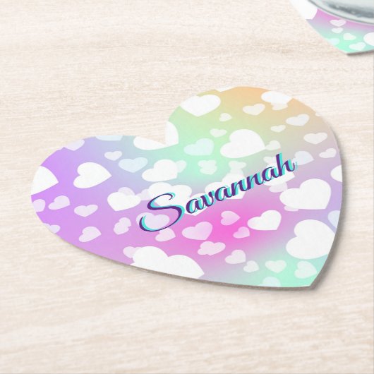 Pastel Falling Hearts gepersonaliseerd Kartonnen Onderzetters (Gekanteld)