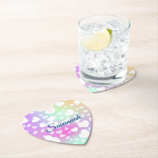 Pastel Falling Hearts gepersonaliseerd Kartonnen Onderzetters (Insitu)