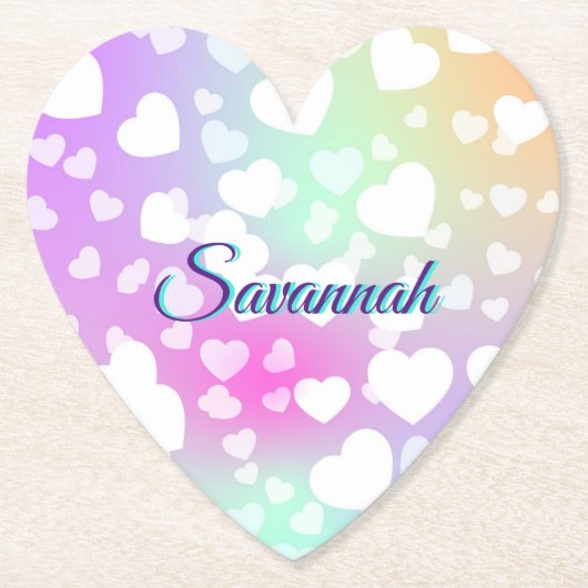 Pastel Falling Hearts gepersonaliseerd Kartonnen Onderzetters (Voorkant)