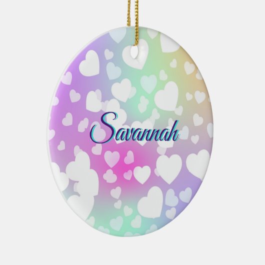 Pastel Falling Hearts gepersonaliseerd Keramisch Ornament (Rechts)