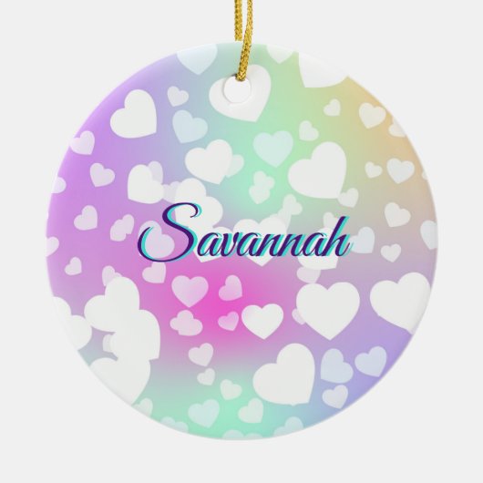 Pastel Falling Hearts gepersonaliseerd Keramisch Ornament (Voorkant)