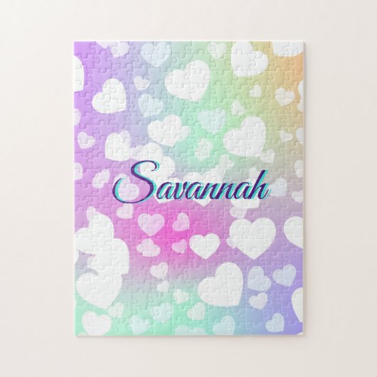 Pastel Falling Hearts gepersonaliseerd Legpuzzel (Verticaal)