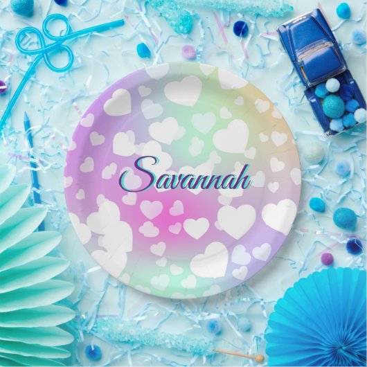 Pastel Falling Hearts gepersonaliseerd Papieren Bordje (Feest)