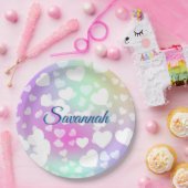 Pastel Falling Hearts gepersonaliseerd Papieren Bordje (Feest)