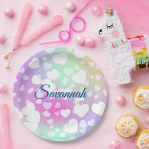 Pastel Falling Hearts gepersonaliseerd Papieren Bordje