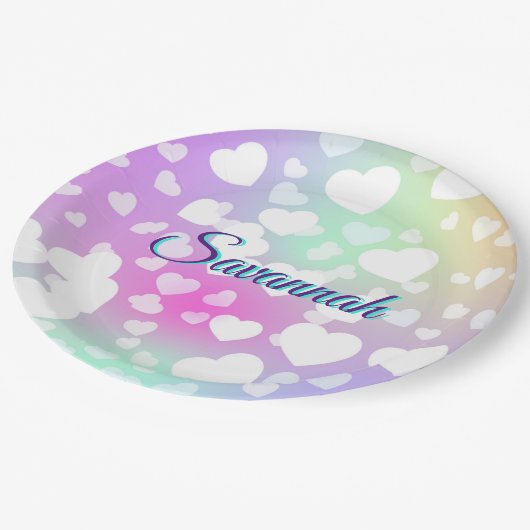 Pastel Falling Hearts gepersonaliseerd Papieren Bordje (Gekanteld)