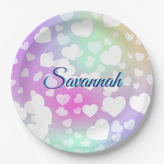 Pastel Falling Hearts gepersonaliseerd Papieren Bordje (Voorkant)