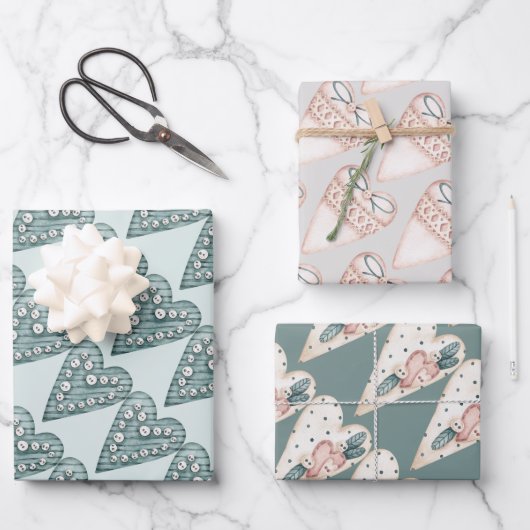 Pastel Fancy harten Valentijnse  Inpakpapier Vel (Voorkant)